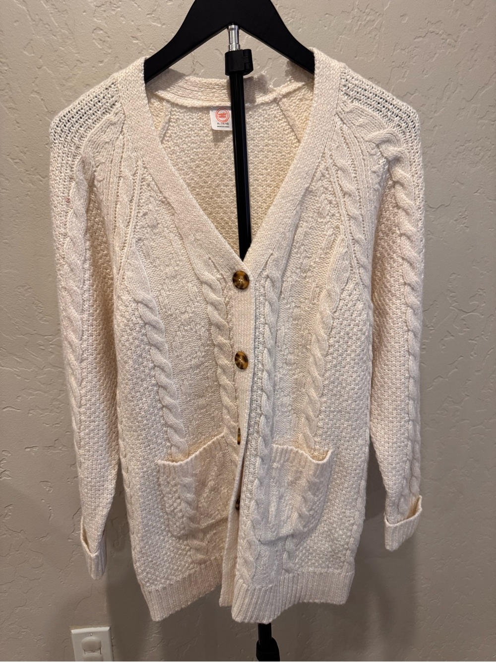 wonder nation Cream Cable-Knit V-Neck Cardigan with Pockets